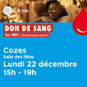 DON DE SANG  – COZES – 22 Décembre 15h-19h