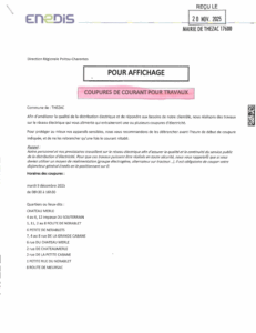 INFO – COUPURES DE COURANT – le 09/12/2025