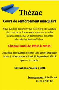 Cours de renforcement musculaire à THEZAC