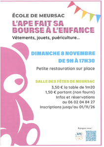 Bourse à l&rsquo;enfance  – École de Meursac –                                     Dimanche 8 novembre